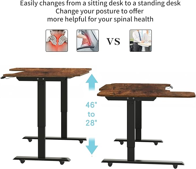 59x 29 x 46 Inches Reversible L-Shaped Electric Standing Desk Adjustable Height Sit Stand up Desk Memory Computer Home Office Desk Sit Stand Home Office Computer Desk (Brown)