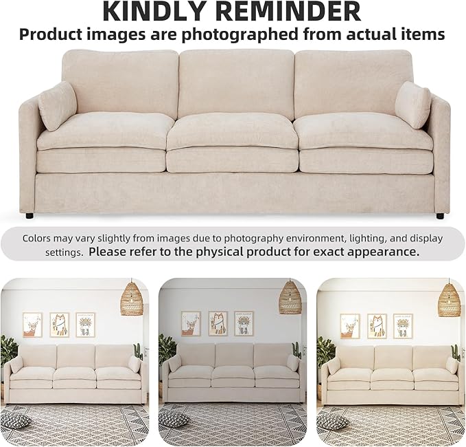 Esright 89'' Cloud Couches for Living Room 3 Seats Sectional Sofa Couch Chenille Modular Couch Sofa with Removable Pillows Oversized Modern Cozy for Studio Apartment Cream White
