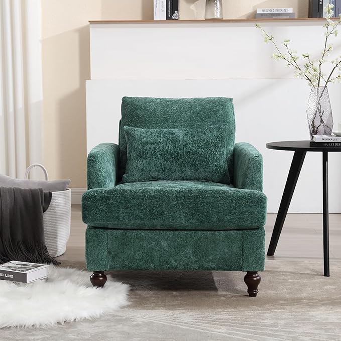 Upholstered Living Room Chair Chenille Accent Chair Single Sofa with Cushion &amp Solid Wood Frame Mid Century Modern Armchair for Bedroom Office