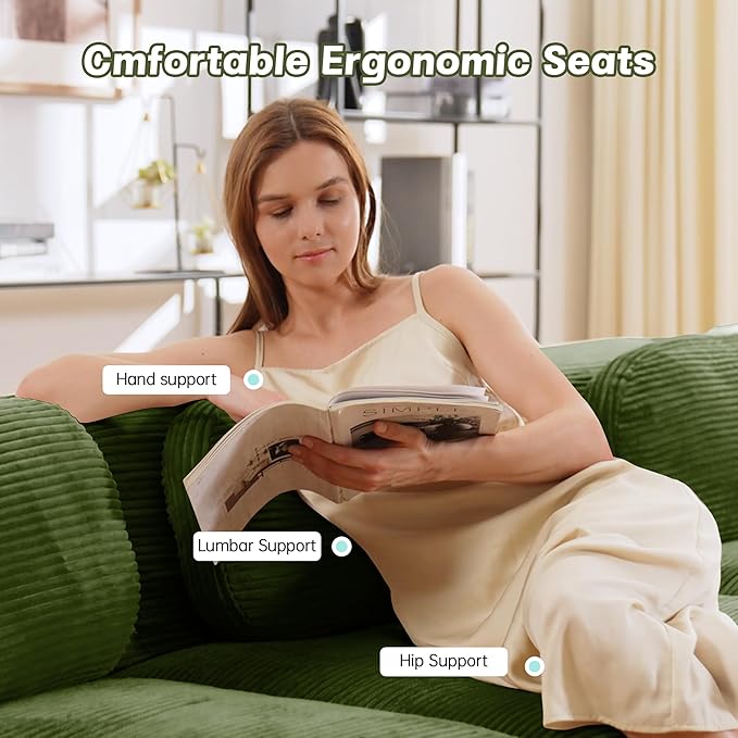 152.7 Inch U-Shaped Modular Sectional Sofa 4-Seater Cloud Couch with Deep Seat Boneless Couch with Pillows for Living Room Apartment Green