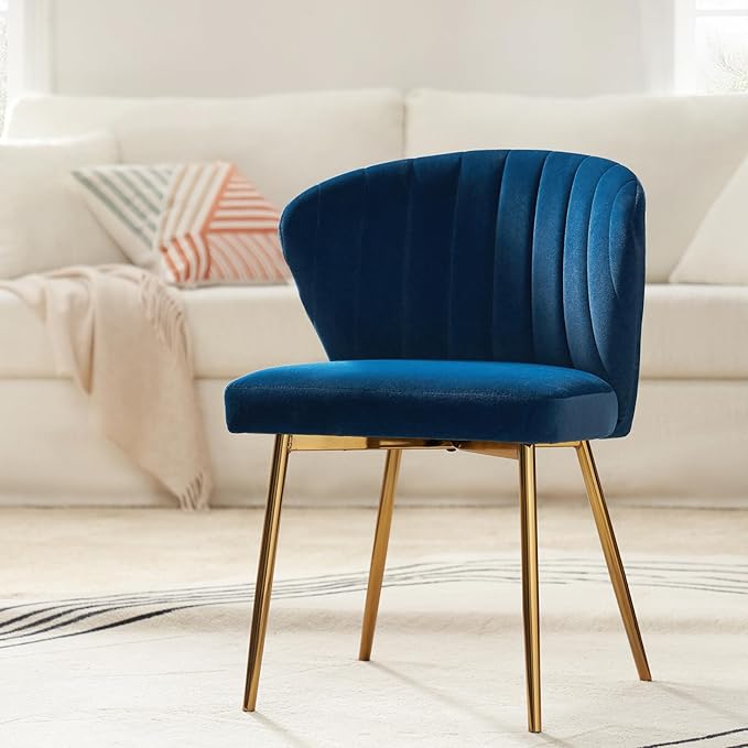 HULALA HOME Dining Chairs Set of 2 Velvet Upholstered Kitchen &amp Dining Room Chairs with Metal Legs Vanity Chair Armless Side Chairs for Living Room Bedroom Restaurant Channel Curved Backrest Nav