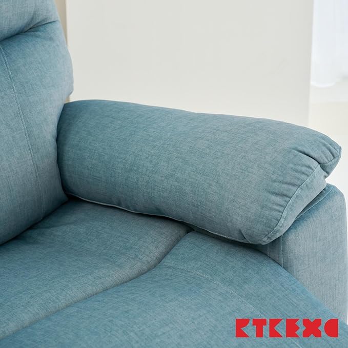 Reclining Sofa Rocking Recliner Chair Manual Adjustable 360 Swivel with Ergonomics Overstuffed Lumbar Arm Support Natural Fabric Surface Made for Living Room Bedroom Nursery Turquoise