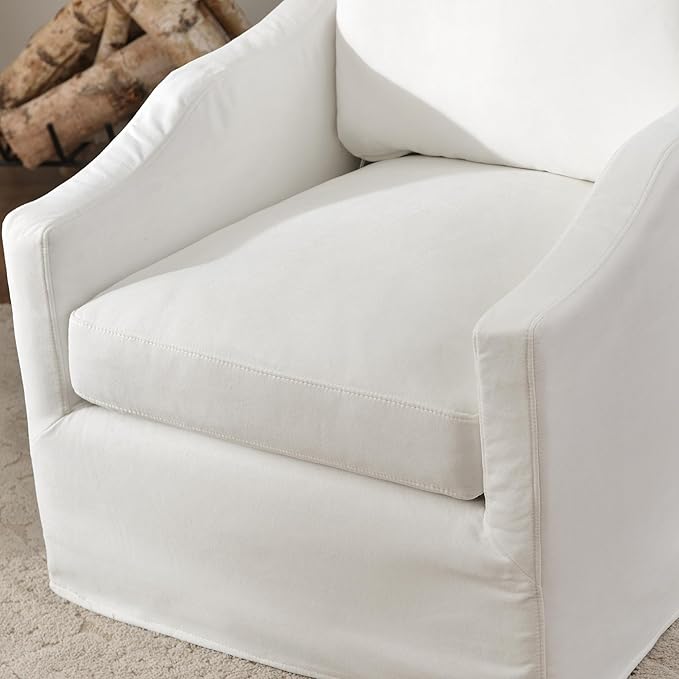KINWELL 28 Wide Upholstered Down Fill Slipcovered Swivel Barrel Chair Modern Comfy Swivel Accent Chair with Pillow Back for Living Room Bedroom Fully Assembled (Pearl White)