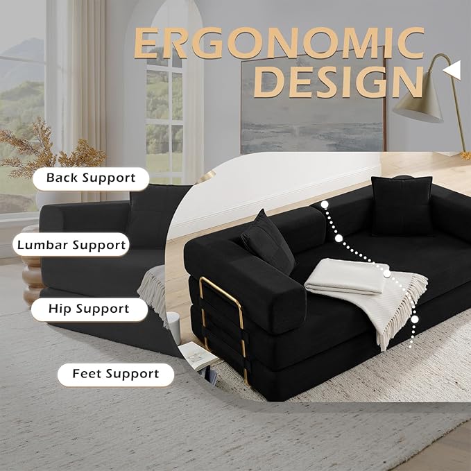 4-in-1 Folding Convertible Floor Sofa Bed 78 Oversized Compression Sofa No Assembly Required King Futon Lazy Couch Corduroy Loveseat Sleeper with Pull Out Bed Modular Futon Couch