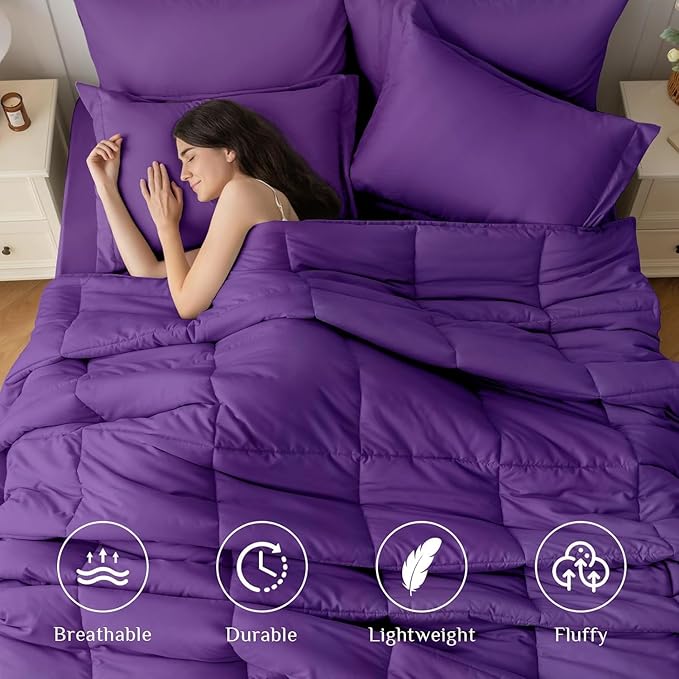 JOLLYVOGUE Full Comforter Set Ultra-Soft Bed in a Bag Full Size 7 Pieces Oeko-TEX Certified Bedding Set with Down Alternative Comforter Sheets Pillowcases &amp Shams Purple