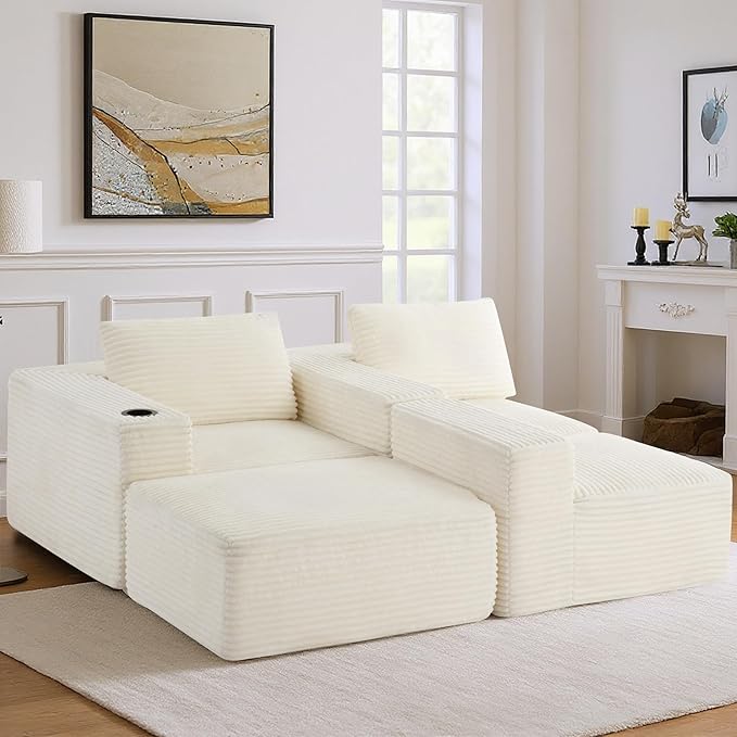 110”Modular Sectional SofaCloud Boneless Couch with Deep SeatModern Modular L-Shape Sofa Couch with 0ttomanUpholstered Couches for Living Room Bedroom (Beige)