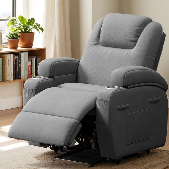 Flamaker Power Lift Chair Massage Recliner Chairs for Elderly - Ergonomic Design with Cup Holders &amp Side Pockets Remote Control (Gray)