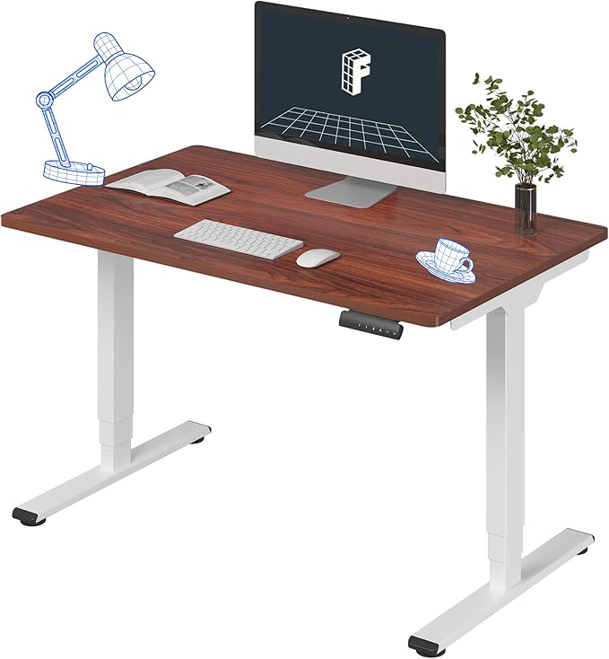 FLEXISPOT E6 3-Stage Dual Motor Electric Standing Desk 48 x 30 Sit Stand Up Desk Holds 220 lbs Adjustable Height w/Memory Presets One-Piece Mahogany Desktop &amp White Frame Ships in 2 Boxes