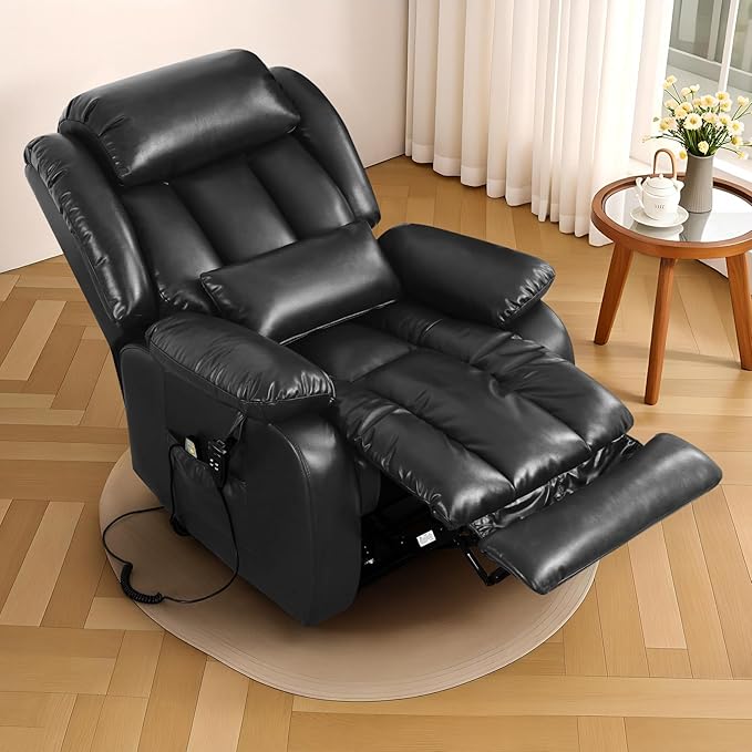 Infinite Position Lay Flat Lift Recliner Chair for Adults Dual Motor Power Lift Chair for Elderly with Massage &amp Heating Extended Footrest USB Ports Remote Control &amp Lumbar Pillow Leather