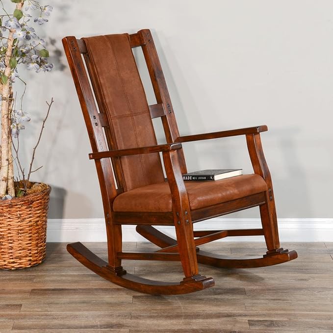 Pemberly Row Wood Rocking Chair Indoor in Chocolate (41 H x 26 W x 22.5 D) for Living Room with Cushion Seat High Back Easy Assembly