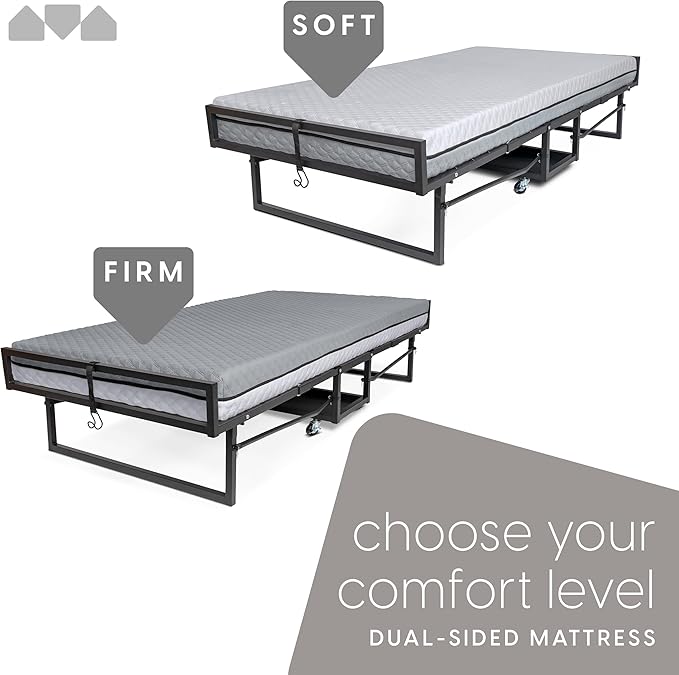 Milliard Deluxe Presidential Folding Bed with Mattress for Adults Twin Size Portable Foldable Bed with Bonus Pillow and Blanket Included 77” x 38 Fold Up Roll Away &amp Hideaway