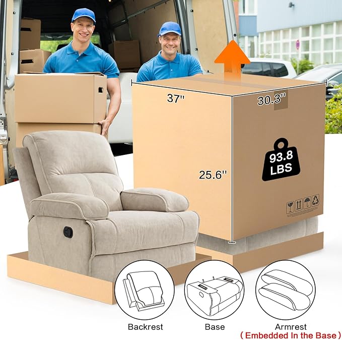Manual Rocker Recliner Chair for Adults High Back Glider with Deep Seat Upholstered Fabric Armchair for Living Room &amp Nursery Beige