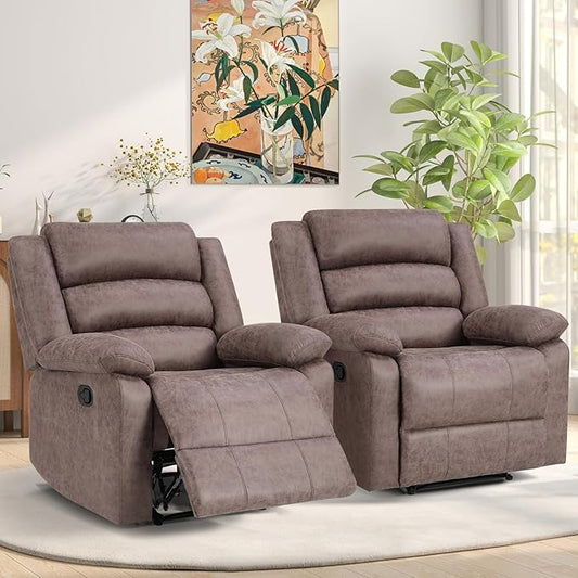ANJ Recliner Chairs Set of 2Manual Recliner Chairs Overstuffed Breathable Faux Leather Reclining Seating with Arm &amp Back Support Comfortable Living Room Recliners for Reading &amp Relaxation