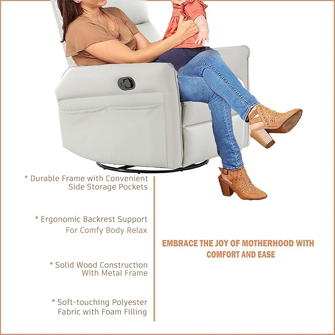 270° Power Swivel Rocker Recliner Chair for Adults – Electric Reclining Small Sofa Chair with Smooth Rocking &amp Rotation Comfortable Single Recliner for Living Room Bedroom (Light Gray+PU)