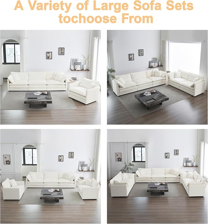 111.5 Sofa Modular Sectional Cloud Couch 3-Seat Chenille Deep Seat Sofa with Pillow for Living Room Bedroom and Apartment Beige