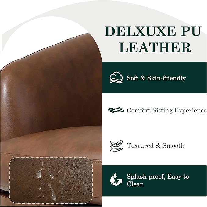 UIXE PU Leather Swivel Barrel Accent Chair Comfy Round Upholstered Armchair Reading Chair for Living Room Barrel Club Chairs Bedroom Brown
