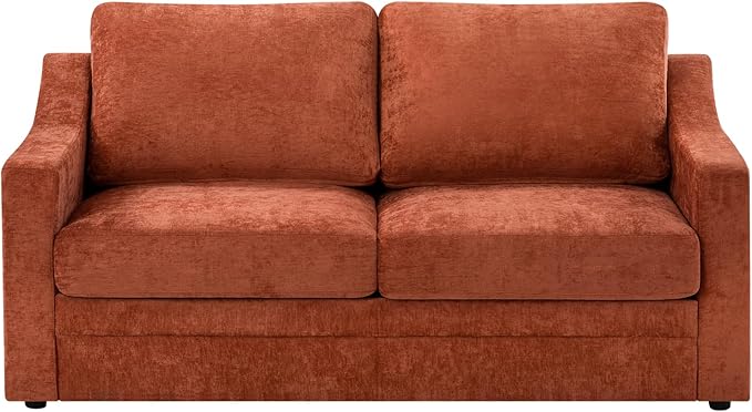 67” Chenille Loveseat Sofa w/Comfortable Back Cushions &amp Curved Armrests Modern 2-Seat Couch w/Deep Seat Space Upholstered 2 Seater Sofa w/High Resiliency Foam for Living Room Orange