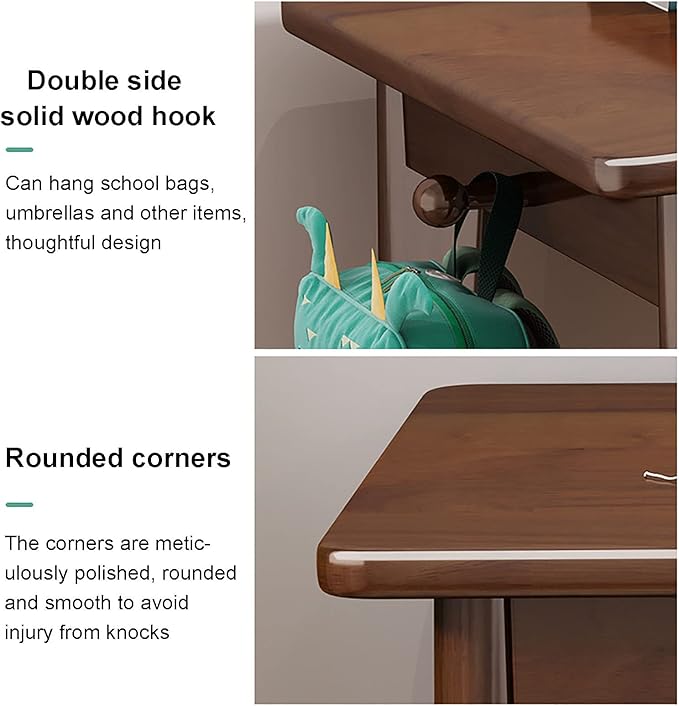 Solid Wood Writing Desk with DrawersMid-Century Modern Computer Desk Work Study TableSimple Home Office Desk Workstation with Hook for Small Spaces(80x50x75cm(31x20x30inch) Walnut) 1762093
