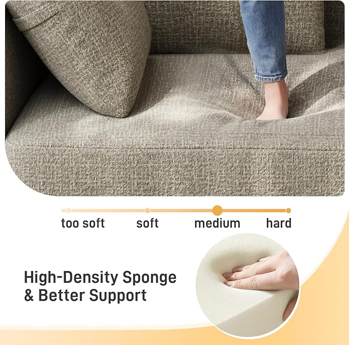 101 Curved Sofa Cloud Couch for Living Room Comfy Chenille 3-Seater Boneless Sofa Extra Deep &amp Wide Seat with 5 Throw Pillows No Assembly Needed Camel