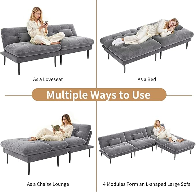 Single Supplementary Unit of The Convertible Module can be Matched with 70 inch Convertible Futon Sofa Bed Used for DIY a Larger Sofa. Grey