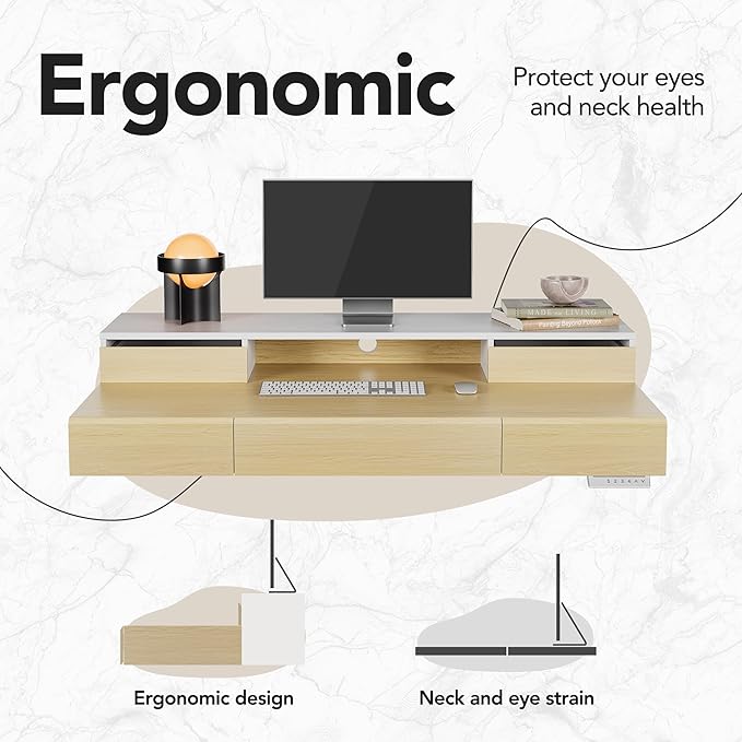 HUANUO Standing Desk with Drawers 48 Inches Electric Height Adjustable Desk with Storage Whole-Piece Board Sit Stand Up Desk with Monitor Shelf Light Walnut
