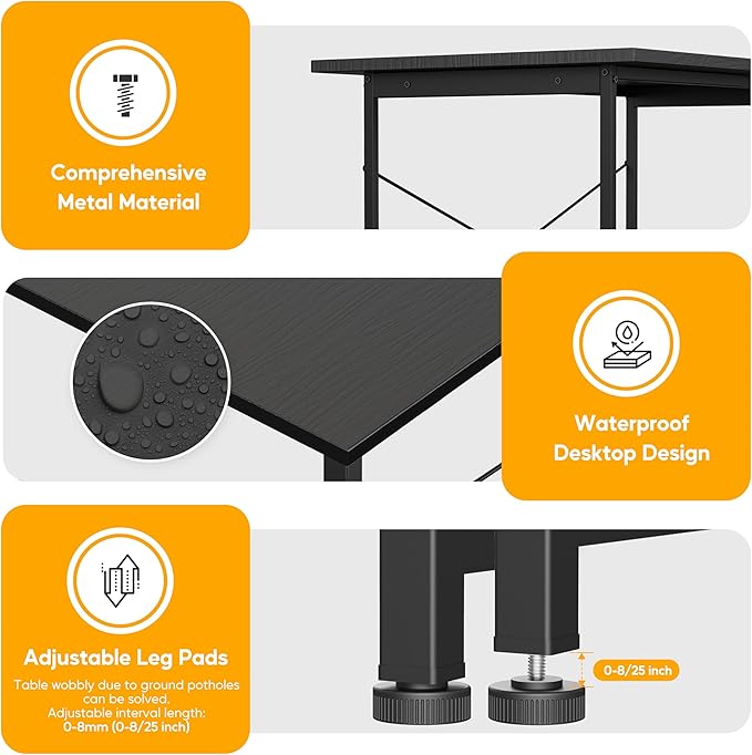 HealSmart Home Office Computer Black Small Desk Modern Simple Style PC Table with Headphone Hooks 40 Inch