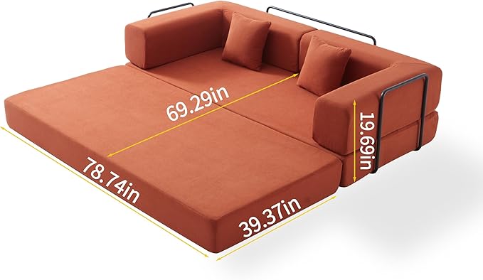 KEIKI Convertible Corduroy Sleeper Sofa Bed with Supportive Metal Frame Modern Floor Lounge Couch for Relaxing Reading Napping