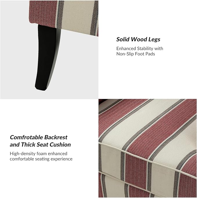 HULALA HOME Modern Accent Chair for Living Room Upholstered Fabric Single Sofa Chair Wingback Armchair with Wooden Legs for Bedroom Office Reading or Waiting Room Stripe Red
