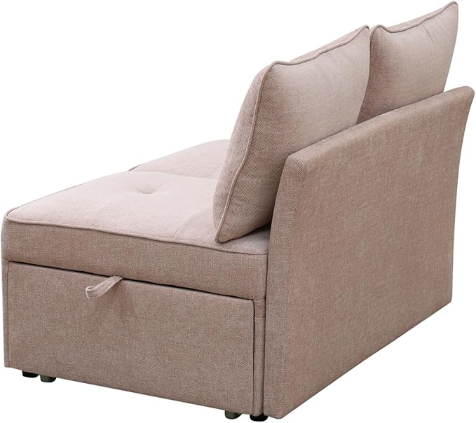 Sleeper Sofa 4-in-1 Convertible Ottoman Couch Bed Modern Sackcloth Futon Sofa Bed with 2 Pillows Adjustable Backrest Recliner Folding Loveseat for Living Room Apartment Dorm OfficePink