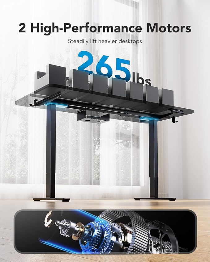HUANUO Electric Standing Desks Frame with 265 lbs Dual MotorThick T-Shaped Desk Legs Made of Automotive Grade Steelfor Max 90″x31.5″ Desktop Height Adjustable Desk Frame for Home Office Frame Only