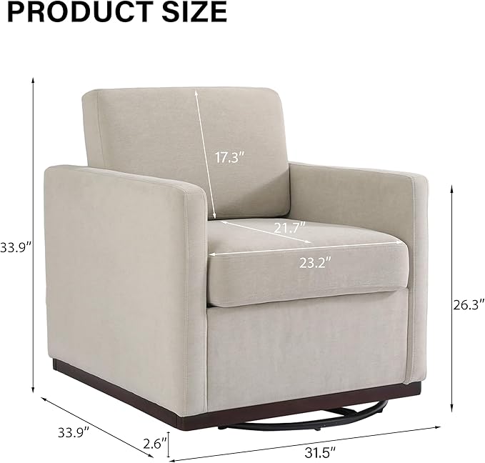 Swivel Barrel Accent Chair Mid Century Modern Arm Chair for Living Room Bedroom Comfy Club Reading Lounge Sofa Corner Chairs for Adults (Chenille Sand Set of 1)