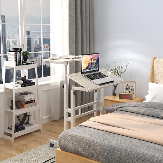 sogesfurniture Mobile Standing Desk Laptop Workstation on Wheels Adjustable Computer Desk for Standing or Sitting Maple 101-MP