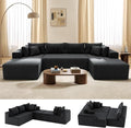 Cloud Couch U-Shaped Sectional Sofa 134'' Modular Boneless Couches for Living Room Corduroy Deep Seat Sofa with 2 Chaise Lounges and 1 Loveseat 30D High-Resilience Foam No Assembly Black