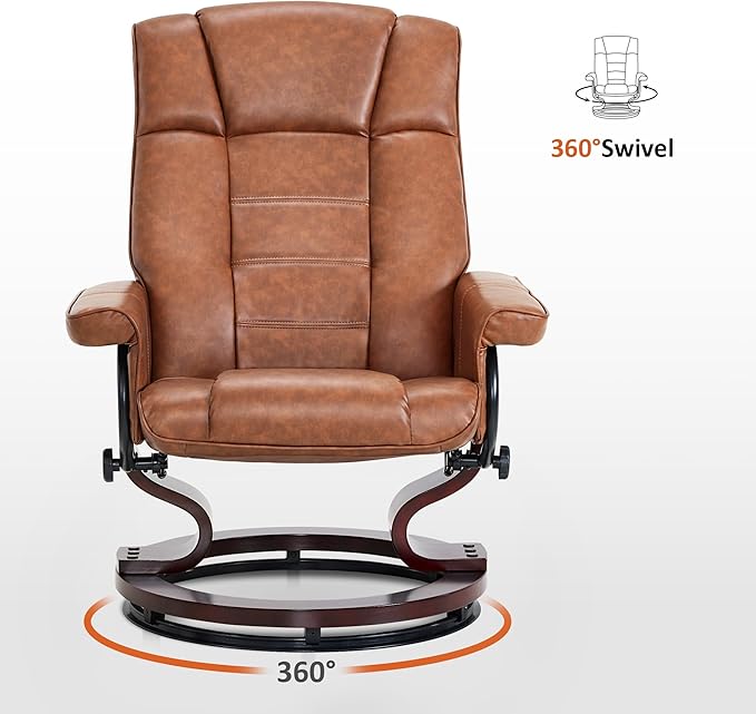 MCombo Manual Swivel Recliner with Ottoman Chair Ottoman Set for RV Small Spaces Living Room Bedroom Office 9019 4919 (Faux Leather Saddle)