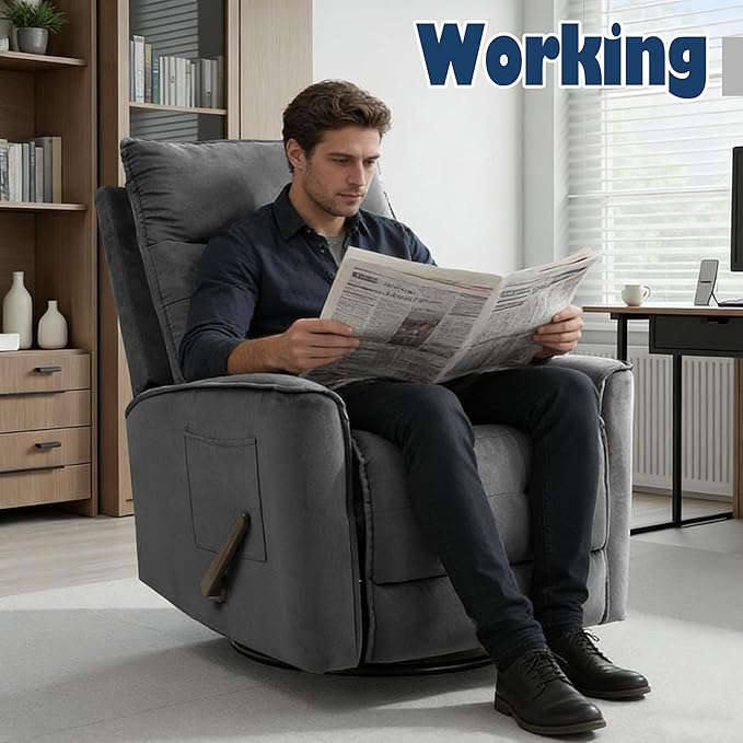 Manual Rocker Recliner Chair Nursery Glider Chair for Adult with High Back&ampDeep Seat Swivel Rocking Recliner Chair for Living Room Bedroom RV Nursing Grey