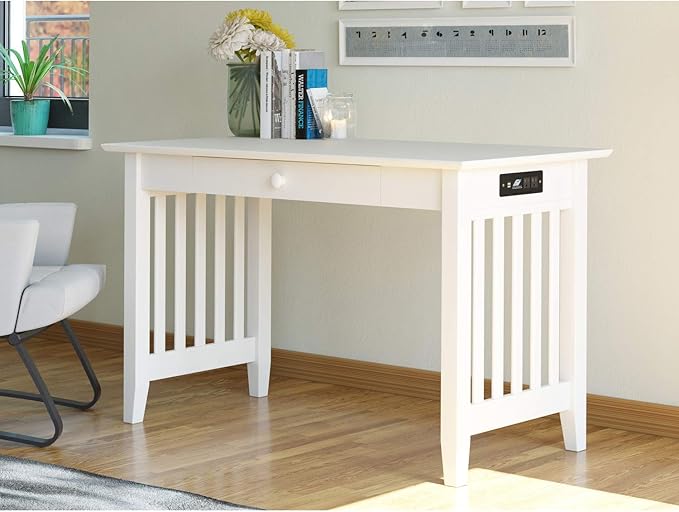AFI Mission Desk with Drawer and Charger White