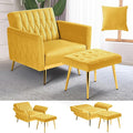 Velvet Accent Chair w/Adjustable Armrests and Backrest Button Tufted Lounge Chair Single Recliner Armchair with Ottoman and Pillow for Living Room BedroomYellow