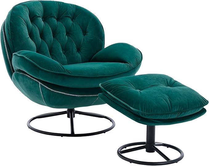 Accent Chair TV Chair Living Room Chair with Ottoman Green