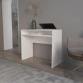 Penau White Desk with Storage Modern Melamine Office Desk Built-in Keyboard Space Ideal for Home Office 40.16 Inchs Wide Durable Minimalist Design