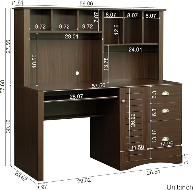 Home Office Computer Desk with HutchWalnut