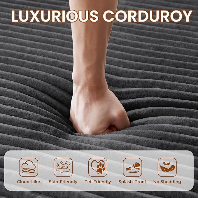 Avenix 79” Oversized Chaise Lounge Chairs Indoor Corduroy Boneless Chaise Lounges Chairs Indoor Deep Seat Big Comfy Reading Chair Cloud Sleeper Chair Sofa Couch Bed for Living Room Grey