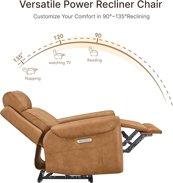 Leather Recliner Chair for Adults Wall Hugger RV Recliner with USB Charging Ports Electric Power Reclining Sofa for Living Room Home Theater Seating Bedroom