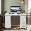 Rolling Home Office 43.3 Computer Desk with Storage 4 Drawer &amp Door Writing PC Laptop Table Desk Study Workstation Furniture White Rolling Home Office Desk with Wheels Mobile Study Writing Des