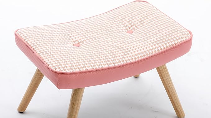 Generic Wooden Step OttomanWooden Step Stool for AdultsSquare Cushion Foot StoolSmall Stool with Non Slip PadWood Stool Suitable for Bedroom Living Room and KitchenPink