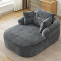 Oversized Chaise Longue Chair Indoor Modern Upholstered Chenille Deep Seat Sofa Bed with Throw Pillows and Armrests Sleeper Sofa Couch for Living Room Bedroom Apartment (Grey)