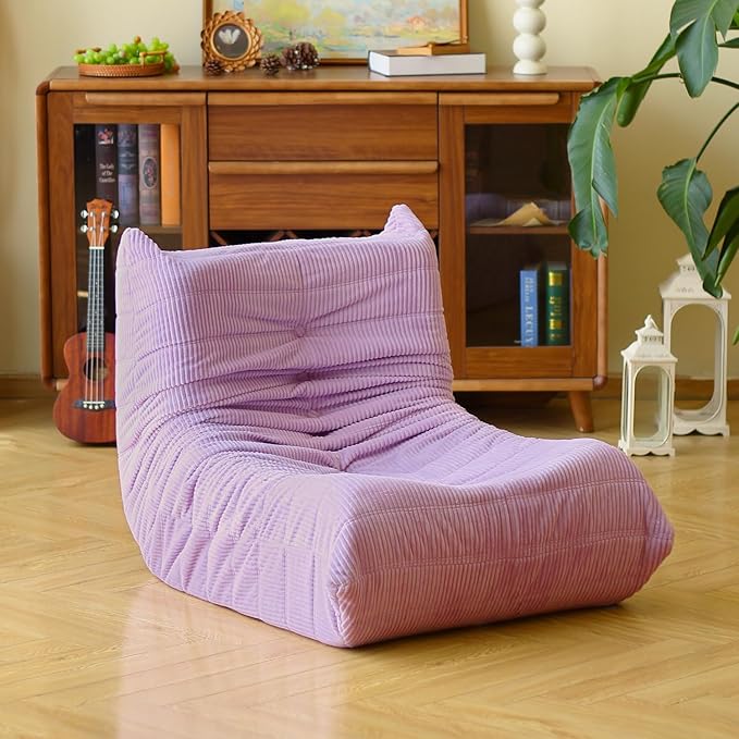 N&ampV Fireside Floor Sofa- Mid-Century Modern Armless Lounge Chair with Premium Soft Corduroy Fabric Plush Foam Cushion Accent Chair for Living Room Bedroom &amp Office (Lavender)