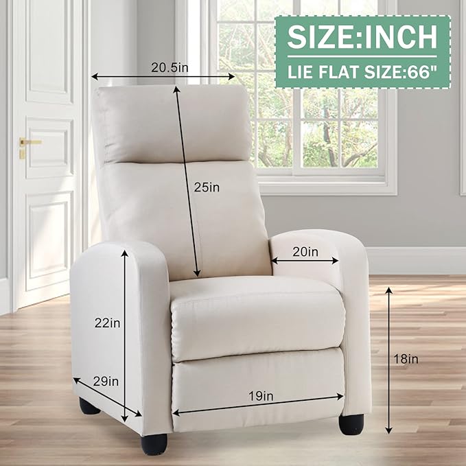 Recliner Chair for Living Room Fabric Massage Chair Sleeper Chairs for Adults Adjustable Comfortable Chair Single Sofa Chair Reading Chair for Bedroom with Footrest (Textile Beige)