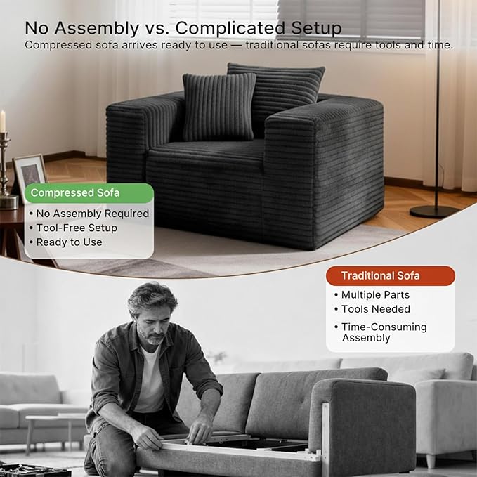 Single Cloud Sofa High Backrest Wider Armrest Memory Foam Boneless Couch Comfy Faux Fur Pillowed Single Seater No Assembly for Small Spaces Bedroom Dorm Office（Dark Gray）