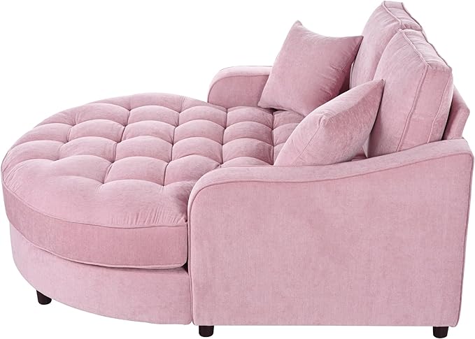 Merax 55 Modern Chaise Lounge Sofa Bed Chenille Upholstered Couch with Tufted Seat and Removable &amp Adjustable Pillows for Living Room Pink
