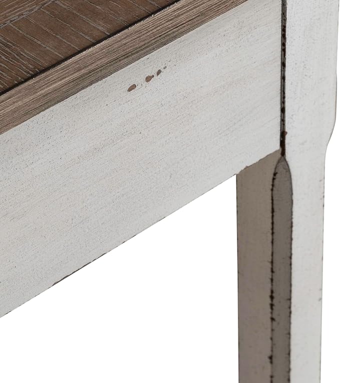Liberty Furniture Magnolia Manor 4 Piece Opt L Shaped Writing Desk Set Keyboard Tray European Traditional Home Office - Antique White &amp Weathered Bark Oak Wood
